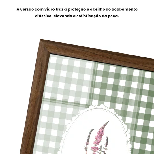 Quadro Decorativo Botânica Com Xadrez Verde Estilo Modern Heritage