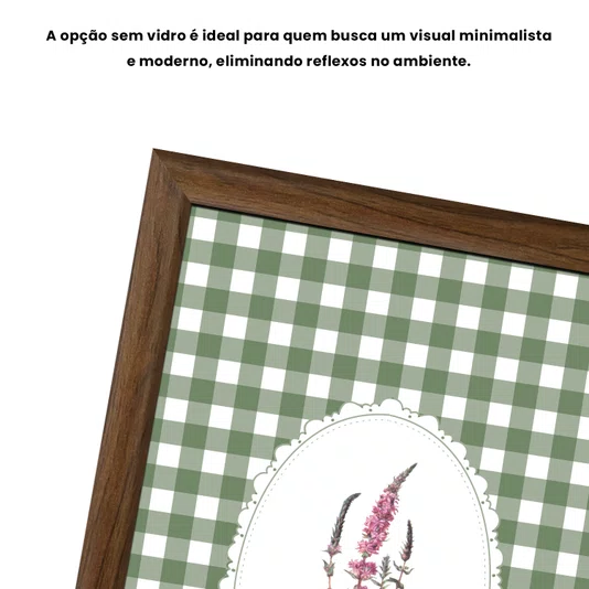 Quadro Decorativo Botânica Com Xadrez Verde Estilo Modern Heritage