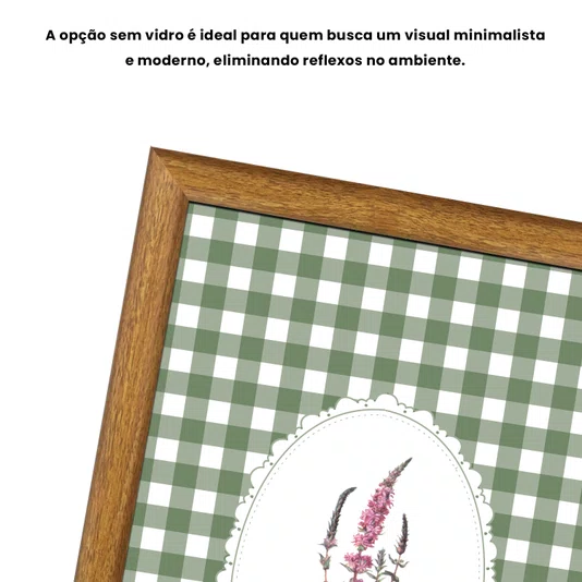 Quadro Decorativo Botânica Com Xadrez Verde Estilo Modern Heritage