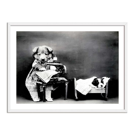 Quadro Decorativo Cachorrinha Costureira
