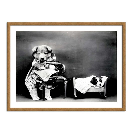 Quadro Decorativo Cachorrinha Costureira