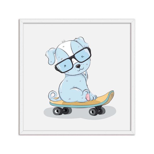 Quadro Decorativo Cachorro Azul No Skate