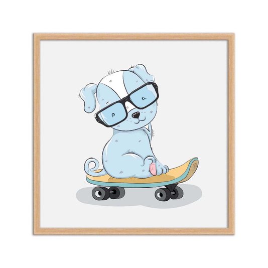 Quadro Decorativo Cachorro Azul No Skate
