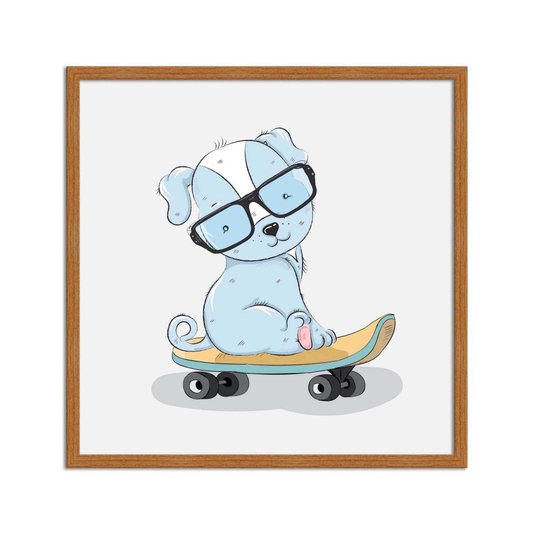 Quadro Decorativo Cachorro Azul No Skate