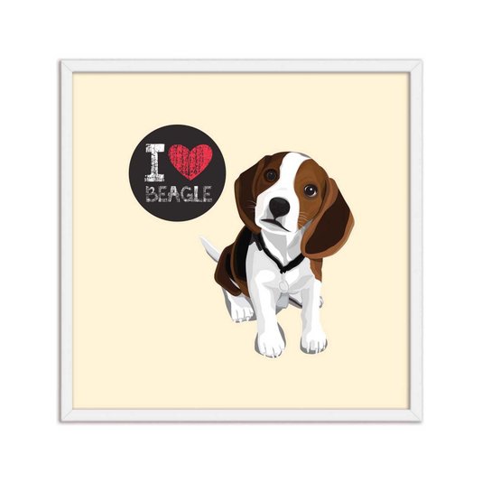Quadro Decorativo Cachorro Frase: "I Love Beagle" Bege