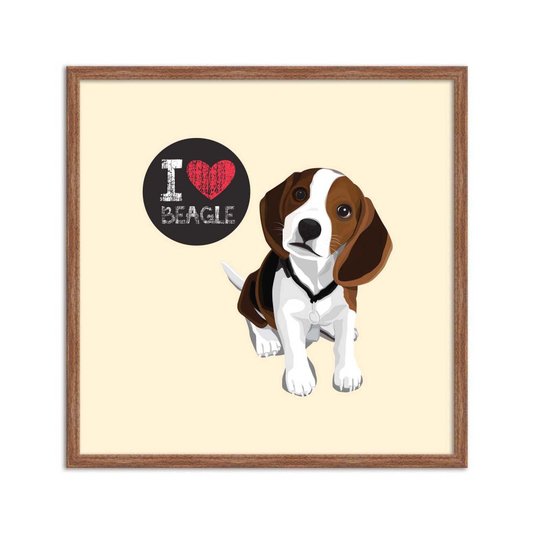 Quadro Decorativo Cachorro Frase: "I Love Beagle" Bege