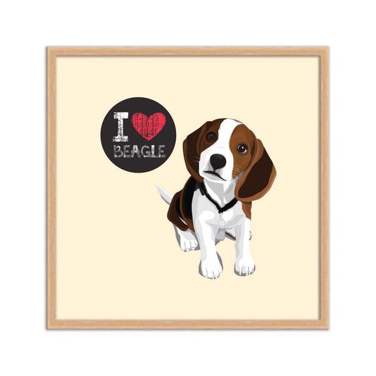 Quadro Decorativo Cachorro Frase: "I Love Beagle" Bege