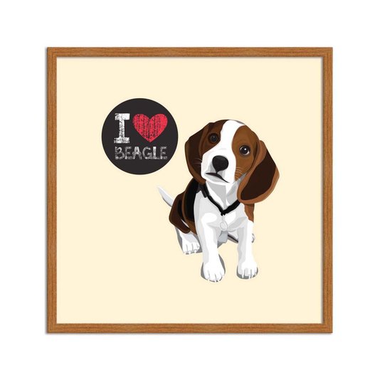 Quadro Decorativo Cachorro Frase: "I Love Beagle" Bege