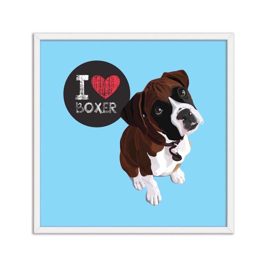 Quadro Decorativo Cachorro Frase: "I Love Boxer" Azul