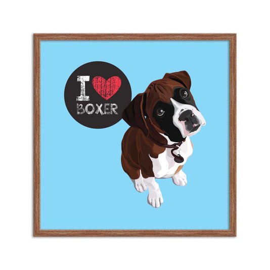 Quadro Decorativo Cachorro Frase: "I Love Boxer" Azul