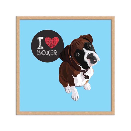 Quadro Decorativo Cachorro Frase: "I Love Boxer" Azul