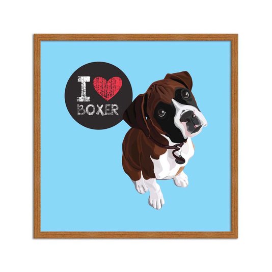Quadro Decorativo Cachorro Frase: "I Love Boxer" Azul