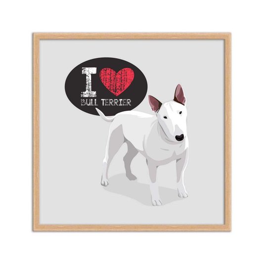 Quadro Decorativo Cachorro Frase: "I Love Bull Terrier" Cinza