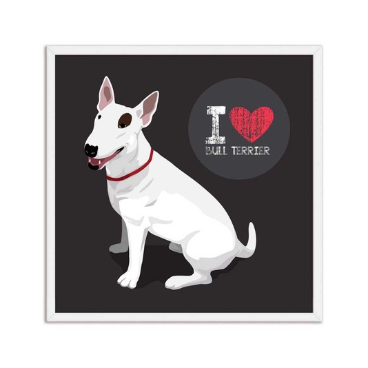 Quadro Decorativo Cachorro Frase: "I Love Bull Terrier" Cinza