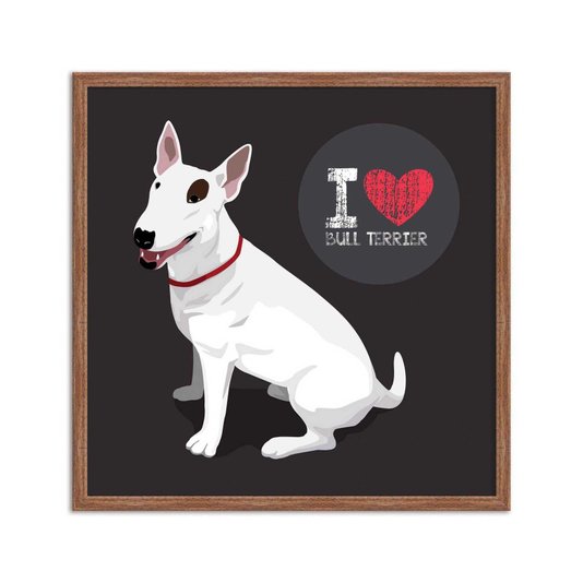 Quadro Decorativo Cachorro Frase: "I Love Bull Terrier" Cinza