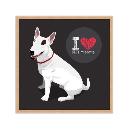 Quadro Decorativo Cachorro Frase: "I Love Bull Terrier" Cinza