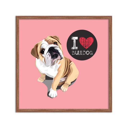 Quadro Decorativo Cachorro Frase: "I Love Bulldog" Salmão