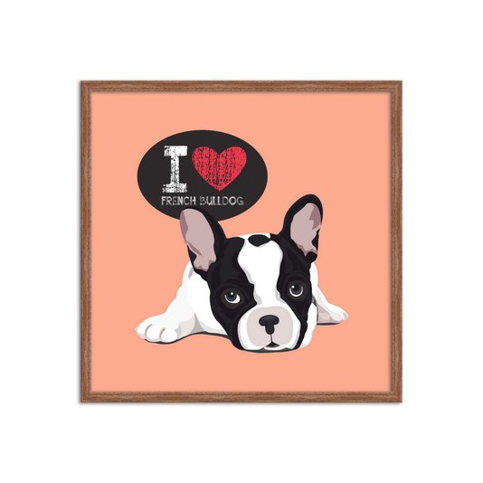 Quadro Decorativo Cachorro Frase: "I Love French Bulldog" Salmão