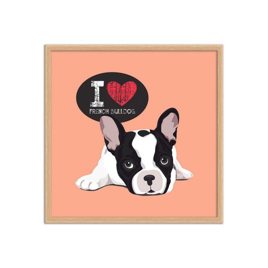 Quadro Decorativo Cachorro Frase: "I Love French Bulldog" Salmão