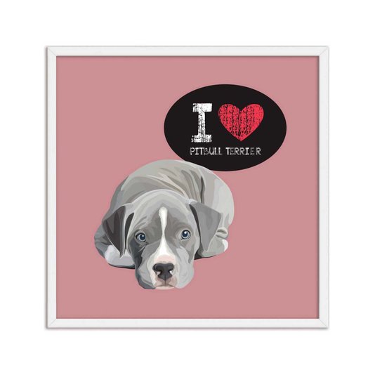 Quadro Decorativo Cachorro Frase: "I Love Pitbull Terrier" Salmão
