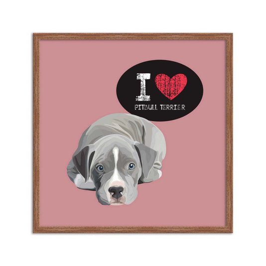 Quadro Decorativo Cachorro Frase: "I Love Pitbull Terrier" Salmão