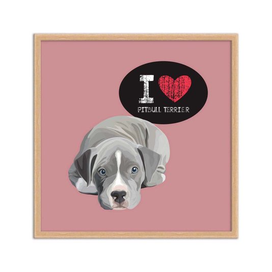 Quadro Decorativo Cachorro Frase: "I Love Pitbull Terrier" Salmão
