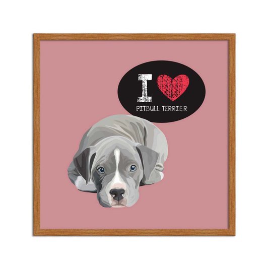 Quadro Decorativo Cachorro Frase: "I Love Pitbull Terrier" Salmão