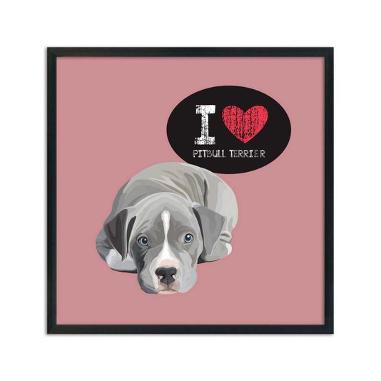 Quadro Decorativo Cachorro Frase: "I Love Pitbull Terrier" Salmão