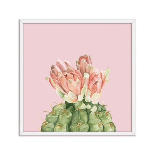 Quadro Decorativo Cactos Espinho Amarelo e Flor Rosa Q3188_1