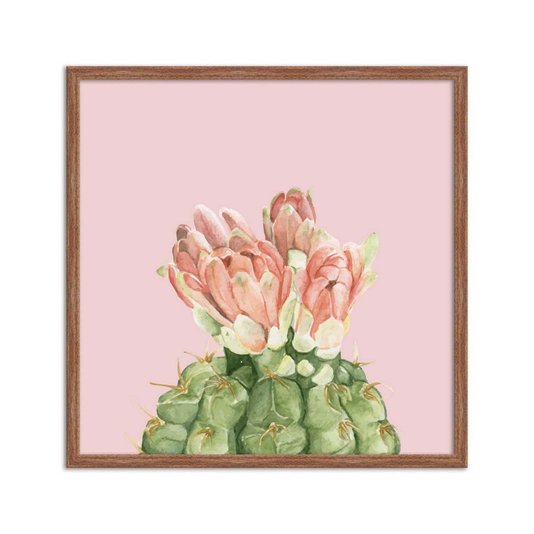 Quadro Decorativo Cactos Espinho Amarelo e Flor Rosa Q3188_1
