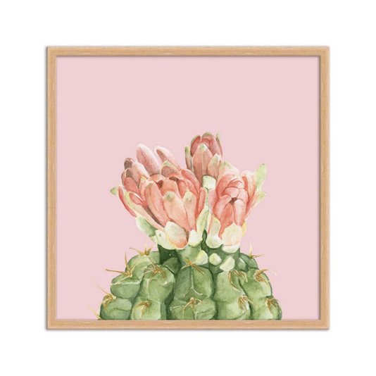 Quadro Decorativo Cactos Espinho Amarelo e Flor Rosa Q3188_1