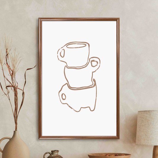 Quadro Decorativo Canecas De Café Assimétricas Estilo Japandi