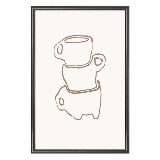Quadro Decorativo Canecas De Café Assimétricas Estilo Japandi
