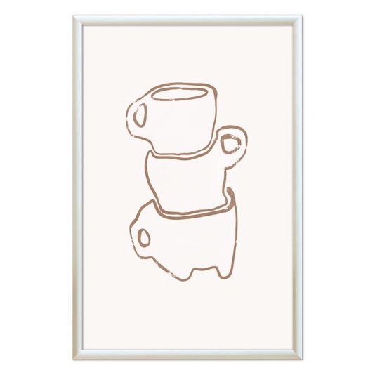 Quadro Decorativo Canecas De Café Assimétricas Estilo Japandi