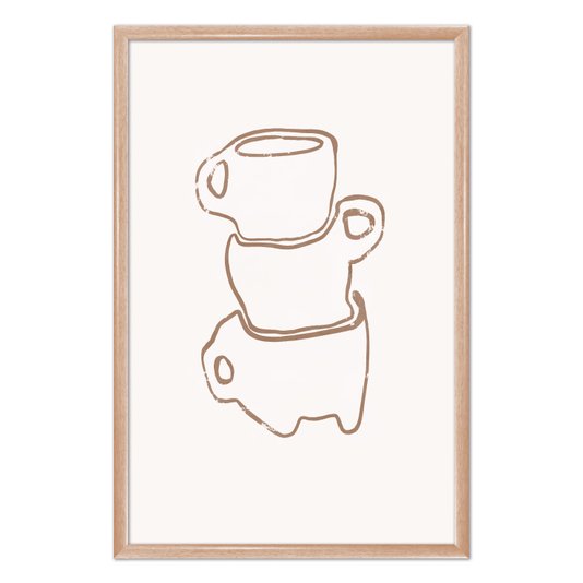 Quadro Decorativo Canecas De Café Assimétricas Estilo Japandi