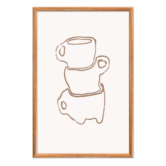 Quadro Decorativo Canecas De Café Assimétricas Estilo Japandi