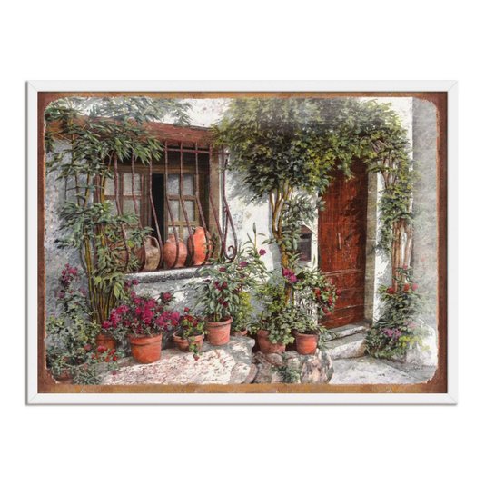 Quadro Decorativo Casa Antiga com Flores
