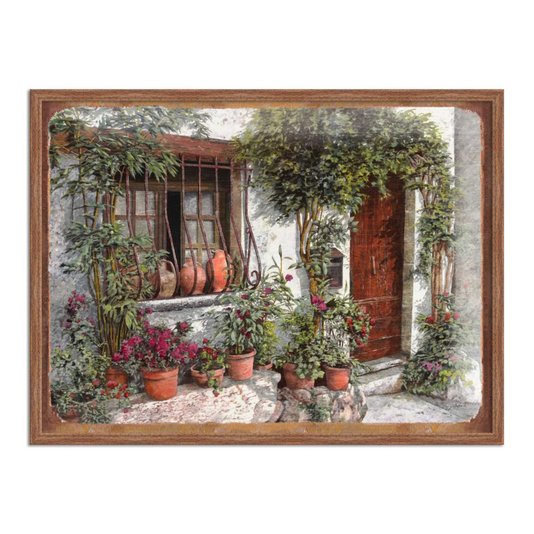 Quadro Decorativo Casa Antiga com Flores