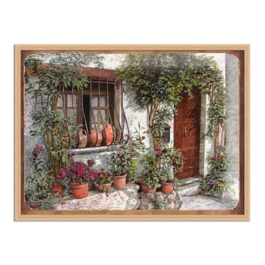 Quadro Decorativo Casa Antiga com Flores
