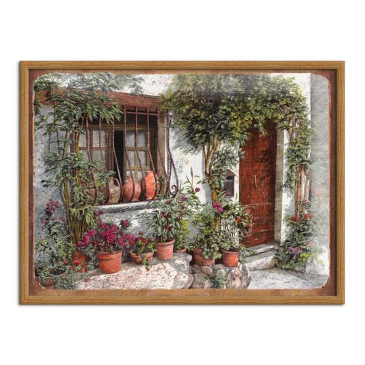Quadro Decorativo Casa Antiga com Flores