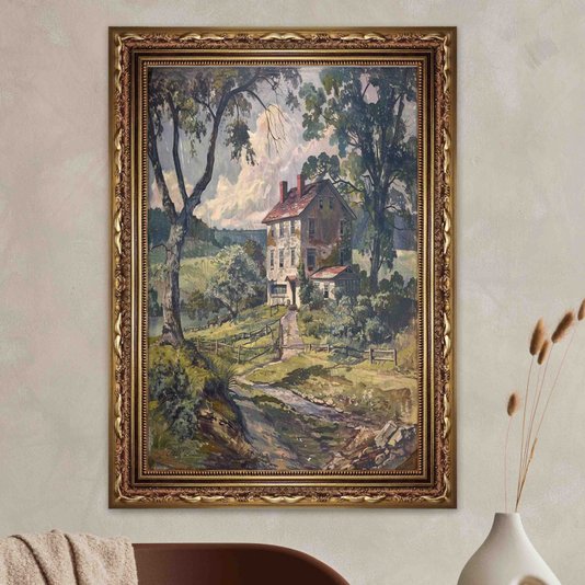 Quadro Decorativo Casa De Campo Paisagem Vintage Farmhouse
