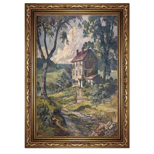Quadro Decorativo Casa De Campo Paisagem Vintage Farmhouse