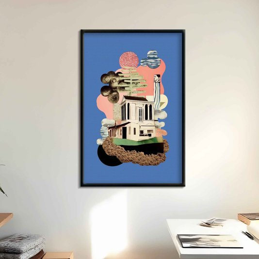 Quadro Decorativo Colagem Abstrata Casa Surrealista