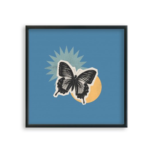 Quadro Decorativo Colagem Abstrata Com Borboleta E Formas Geométricas