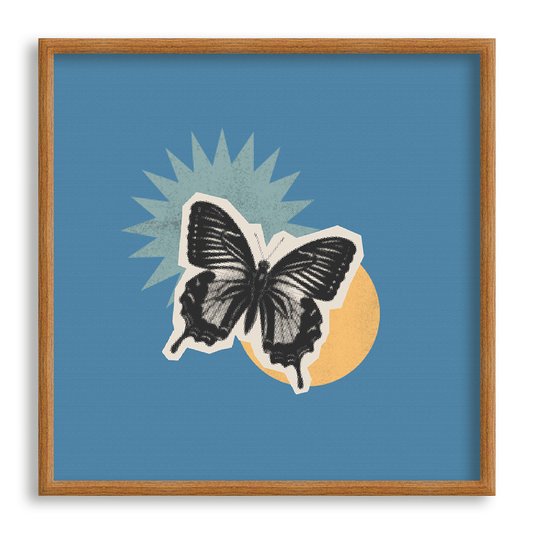 Quadro Decorativo Colagem Abstrata Com Borboleta E Formas Geométricas