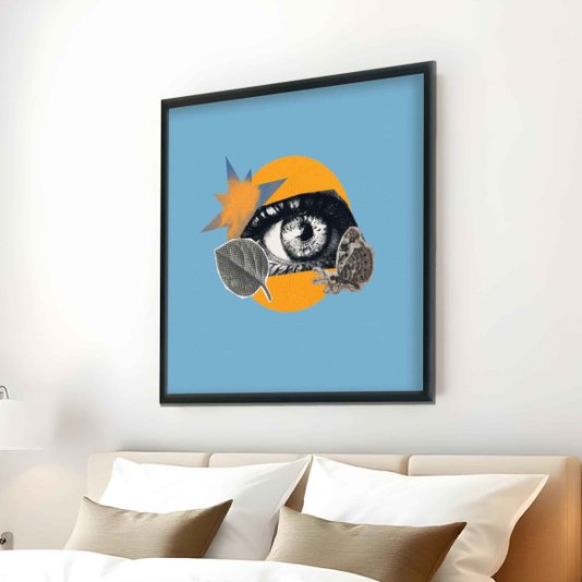 Quadro Decorativo Colagem Abstrata com Olho E Formas Geométricas