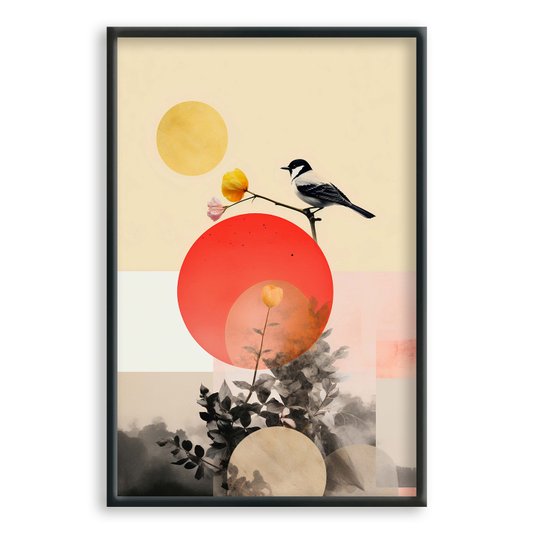 Quadro Decorativo Colagem Abstrata Com Sol Laranja