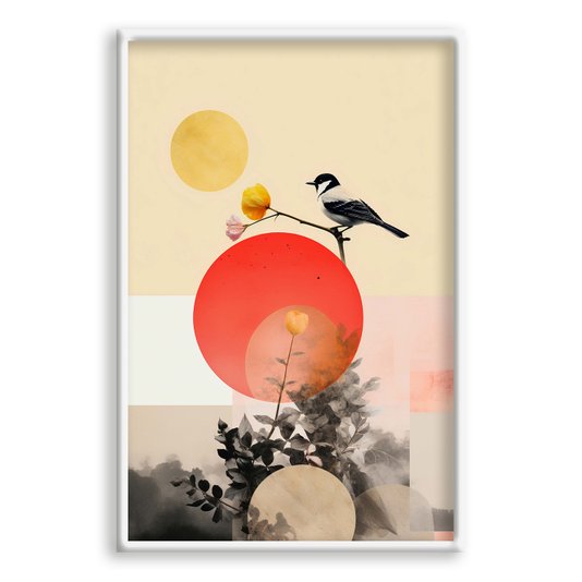 Quadro Decorativo Colagem Abstrata Com Sol Laranja