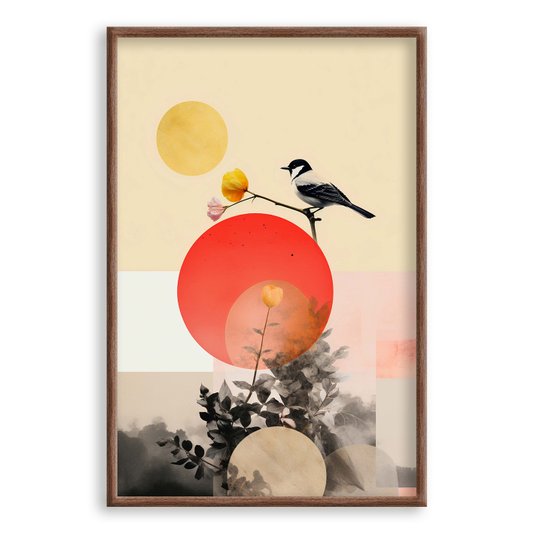 Quadro Decorativo Colagem Abstrata Com Sol Laranja
