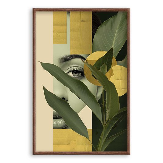 Quadro Decorativo Colagem Abstrata Folhas Verdes